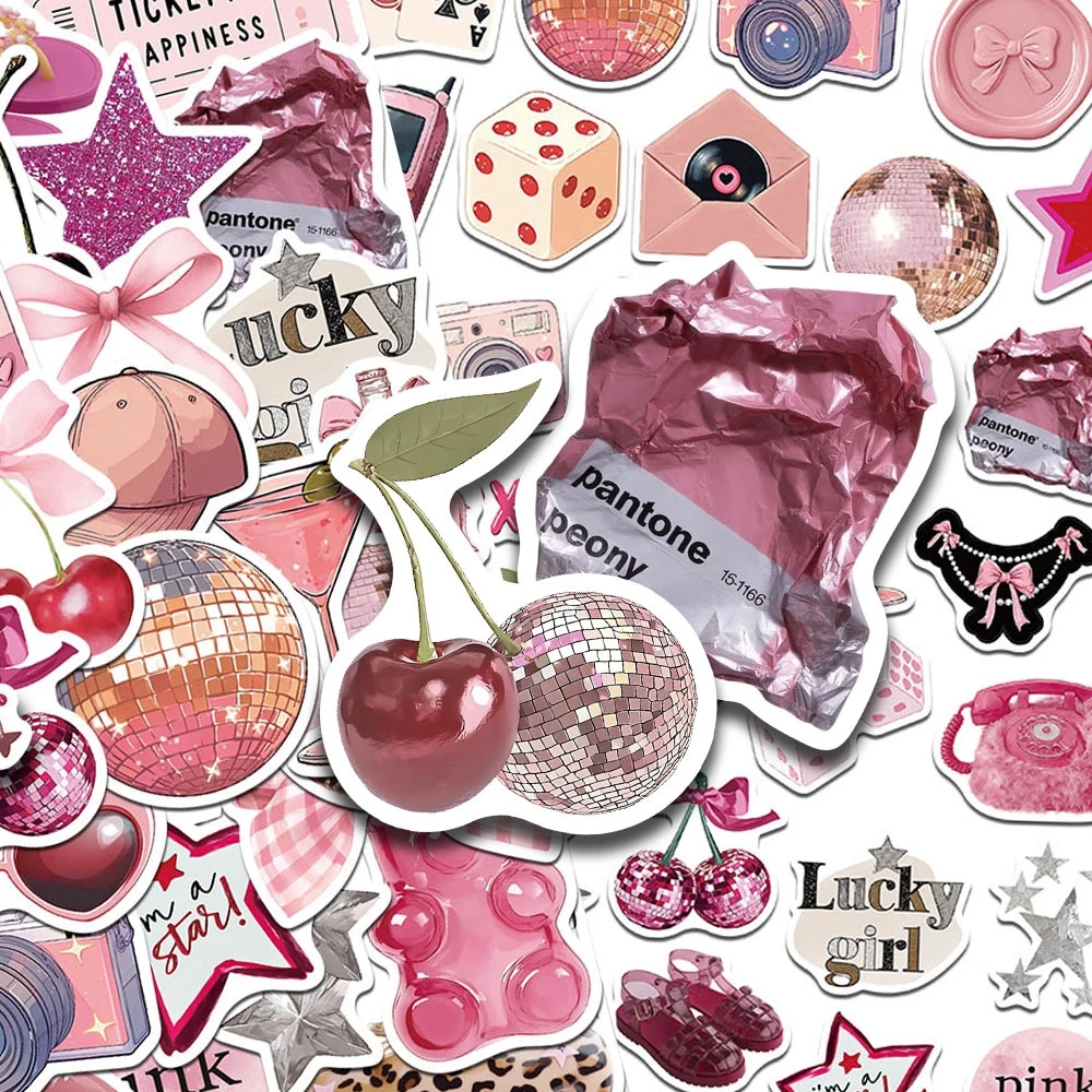 

50 шт. розовых наклеек в стиле Y2K, эстетичные граффити-стикеры для дневника, чехла для телефона, скрапбукинга, ручной работы