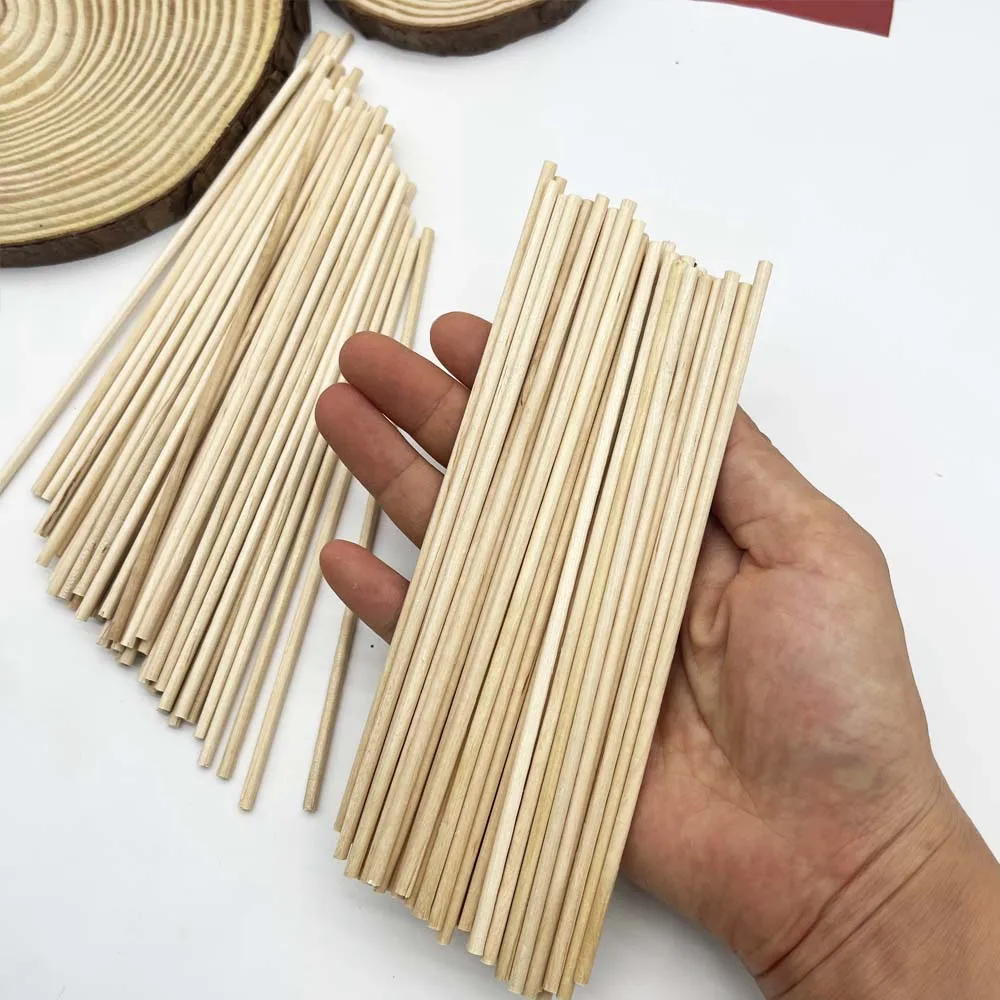 100Pcs Round Wooden Stick DIY Handmade Building Model Material Solid Wood Stick Small Easter Gift Woodworking Tools