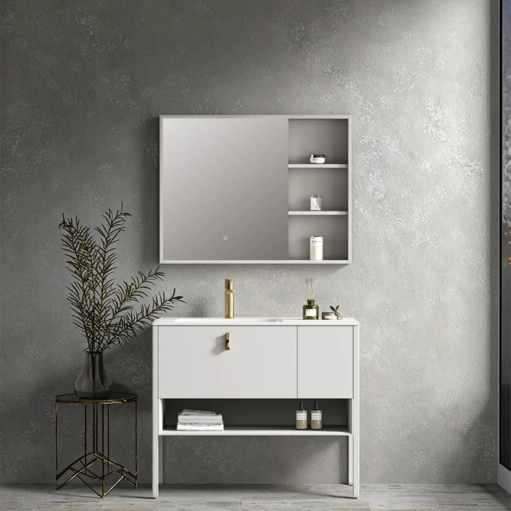 Modern Style Solid Wood Bathroom Cabinet Waterproof Lacquered Carcase Ceramic Basin Smooth Countertop For Bath Home Hotel Use