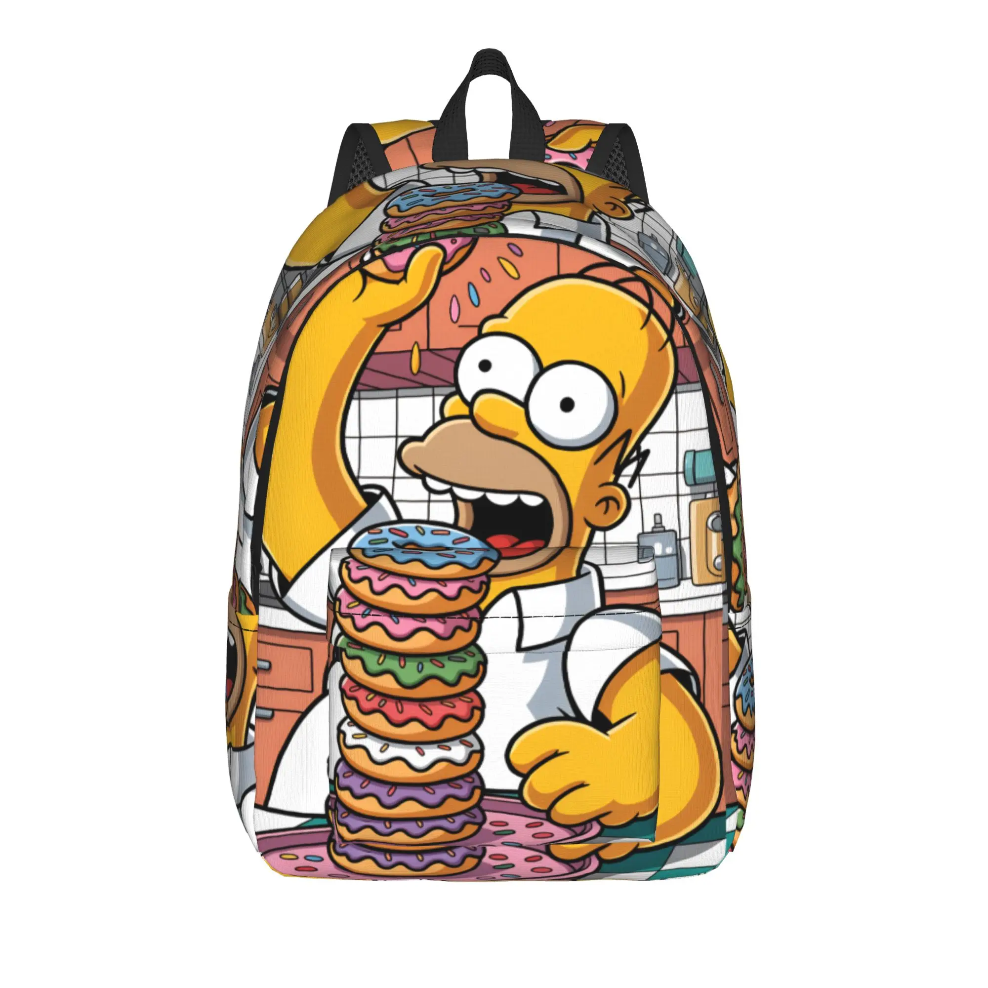 Homer S-Simpsons Donut Obsession Kitchen Scene Backpack Women Outdoor Style Backpacks Print Stylish High School Bags Rucksack