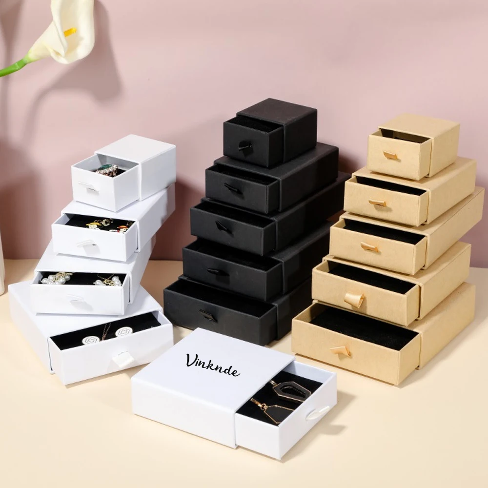 

100pcs White Paper Box Custom Fashion Smart Jewelry Cardboard Drawer Boxes Personalized Logo Wedding Gift Necklace Earrings Case