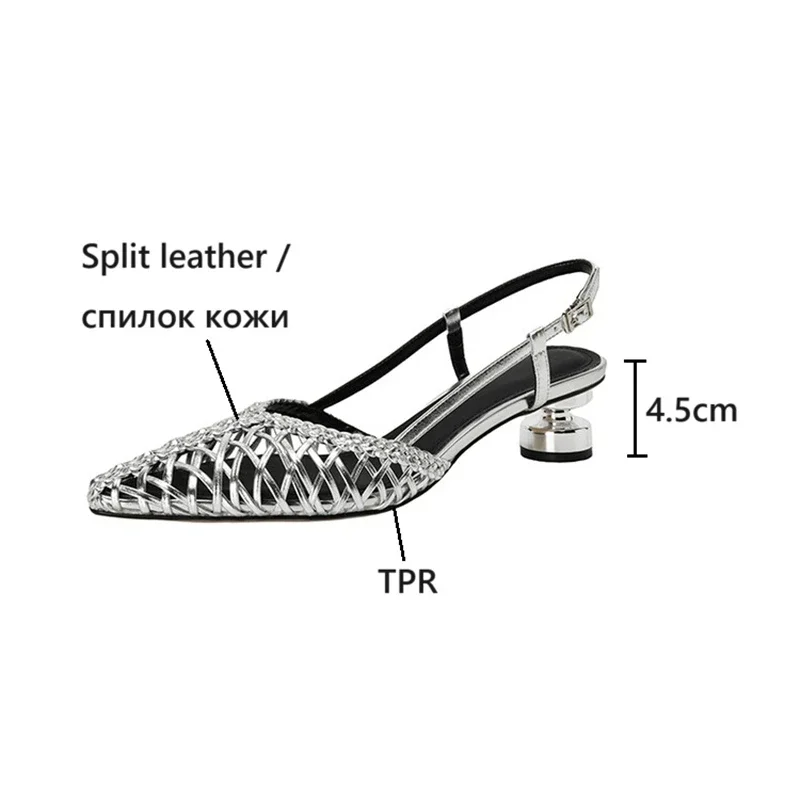 NEW Summer Women Sandals Split Leather Shoes for Women Pointed Toe Strange Heel Shoes Cover Toe Slingback Sandals Weave Sandals