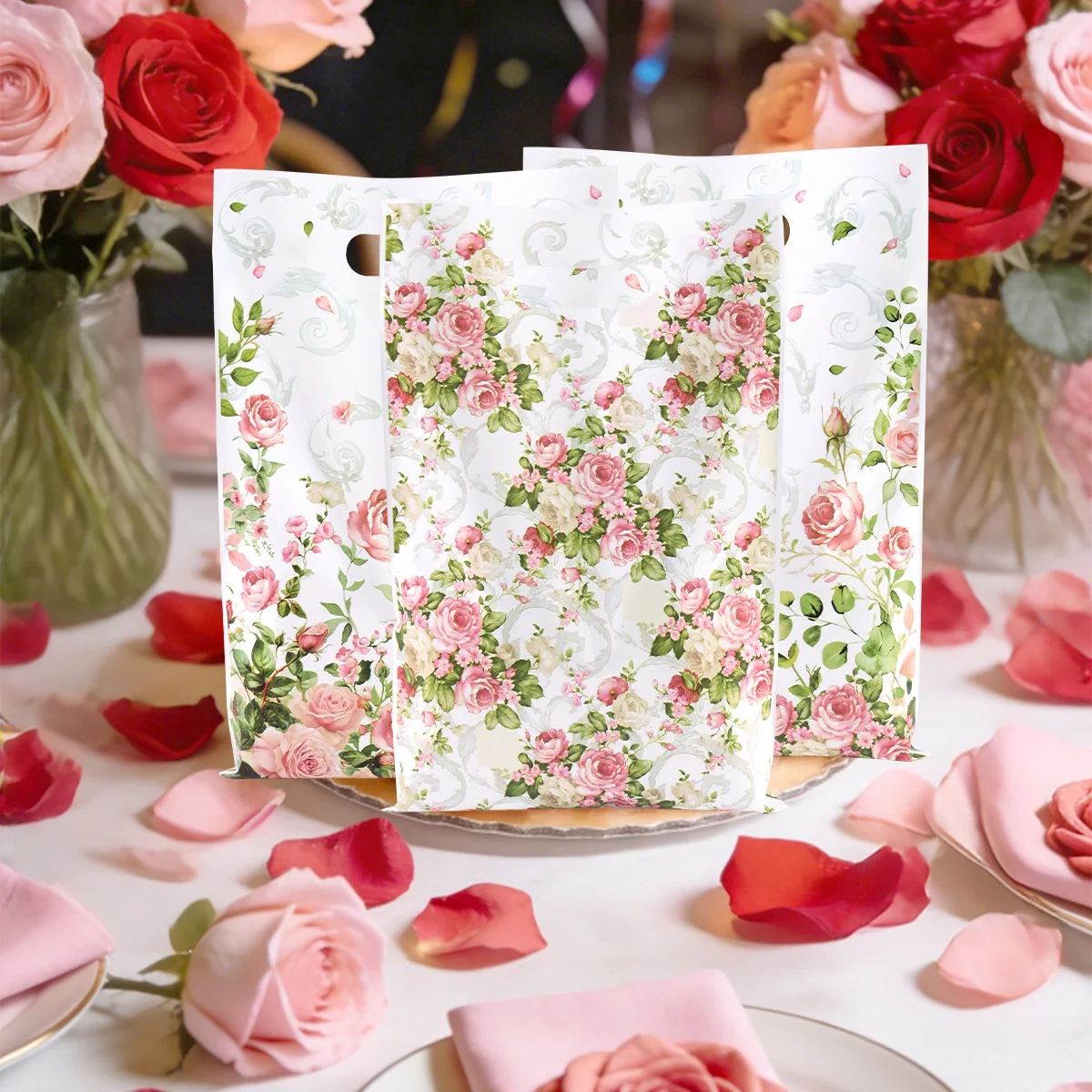 10/20/50 Stück rosa Rosen-Blumen-Handtasche für Mädchen, Party-Geschenkverpackung, Valentinstag, Geburtstag, Partyzubehör, Hochzeitsgeschenke – Detail 6