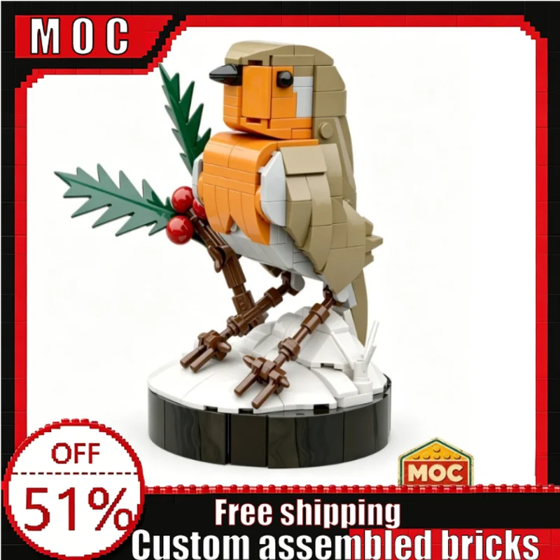 

301 PCS MOC Winter Robin Bird Model With Holly Branch Building Blocks Model Educational DIY Assembly Toy Creative Christmas Gift