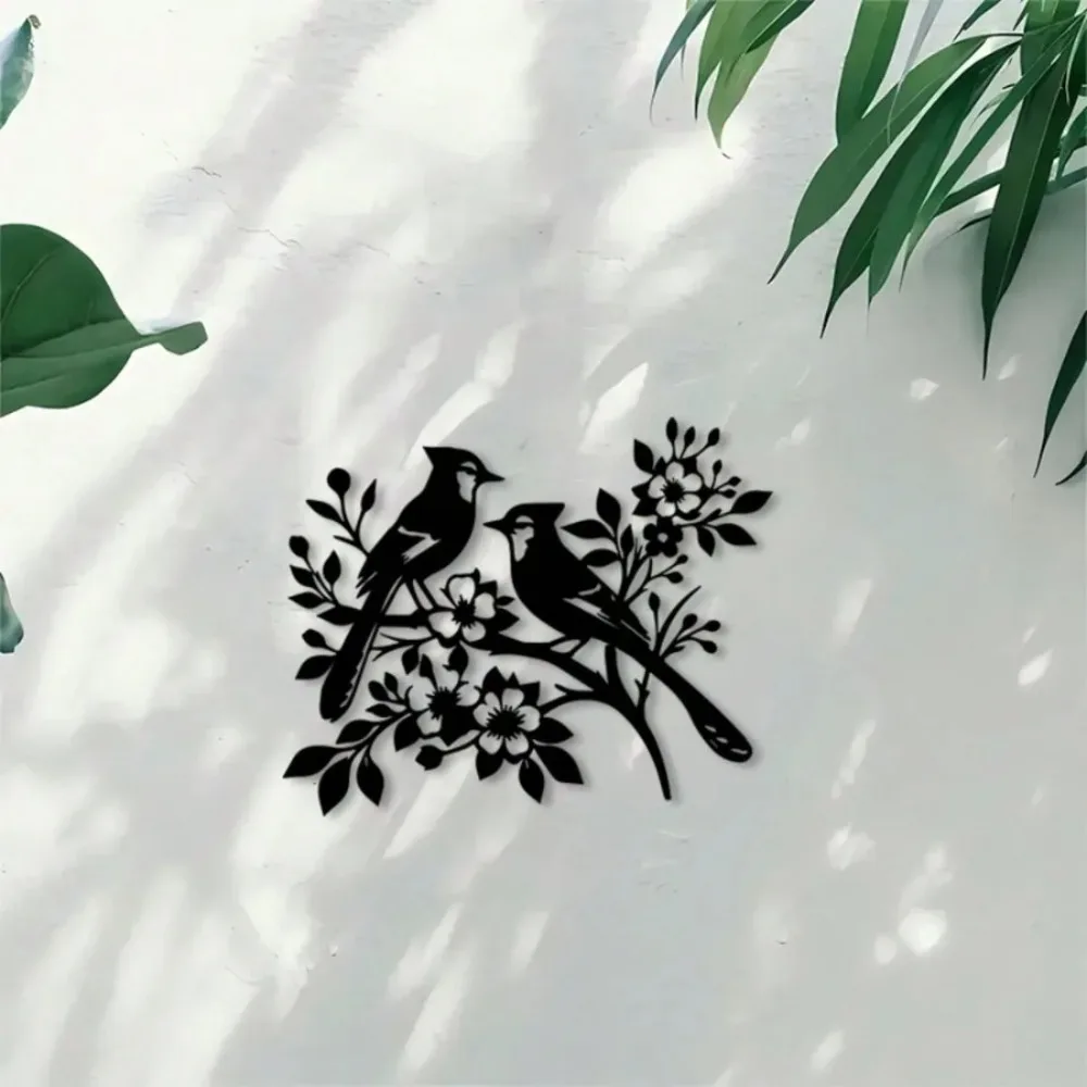 Auvacy - Decoración de Pared de Metal con Diseño de Dos Pájaros en una Rama, Resistente a la Intemperie para Interiores y Exteriores