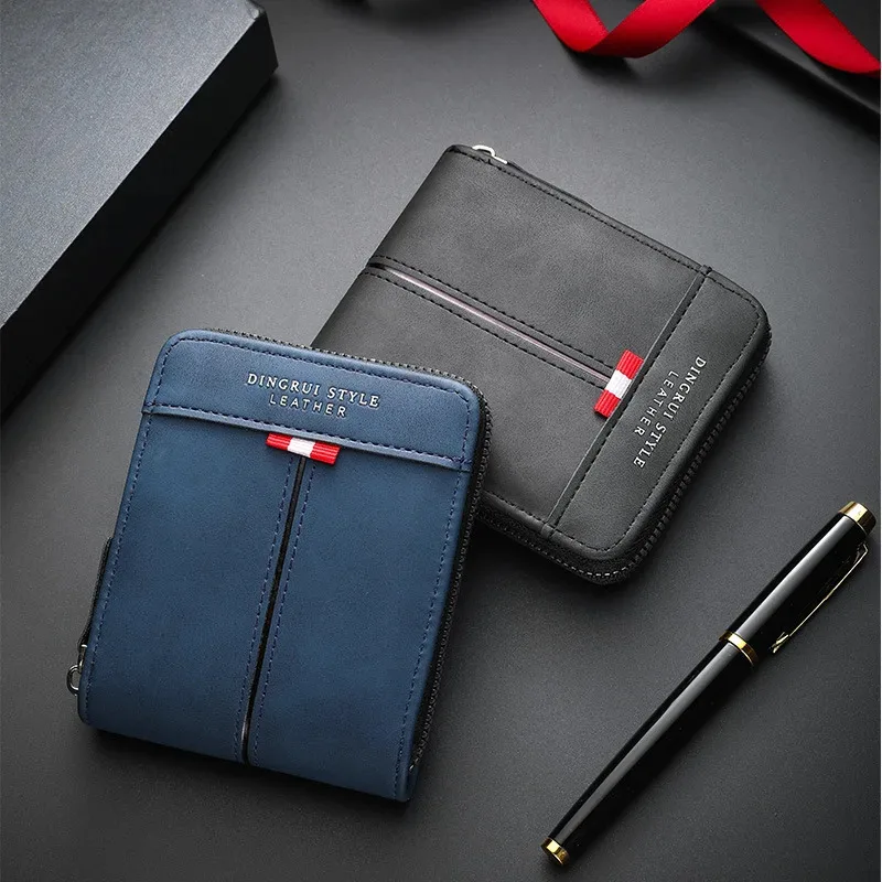 جديد أزياء الرجال المحفظة قصيرة أفقية سستة ثلاثة أضعاف محفظة نسائية للعملات المعدنية عارضة مشبك بو الجلود الرجعية الترفيه المباراة #1