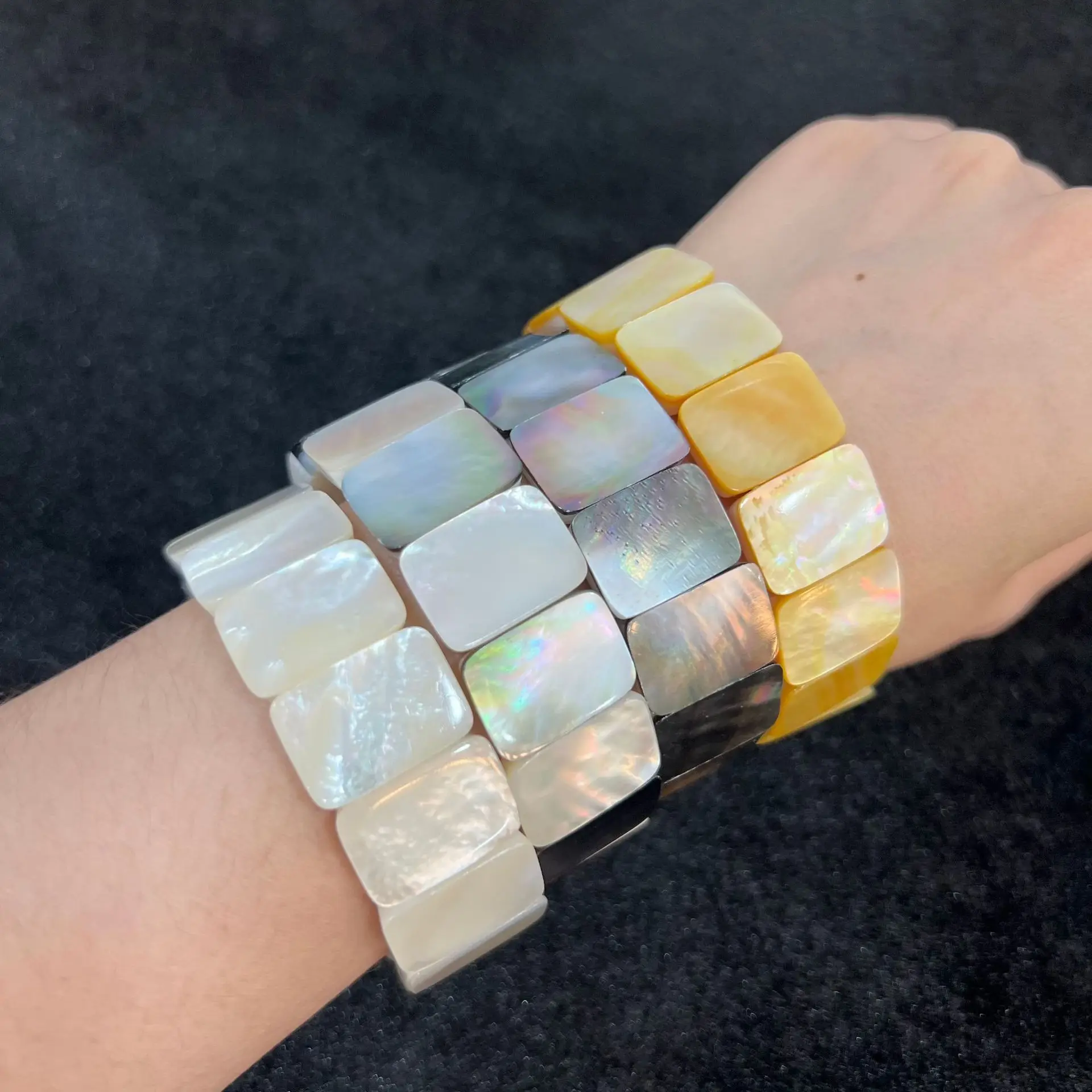 Natural Shell Rectangle Stretch Bracelet 13x18mm Mother of Pearl Bangle Simple Handmade Single Row Bracelet For Women Jewelry Gi