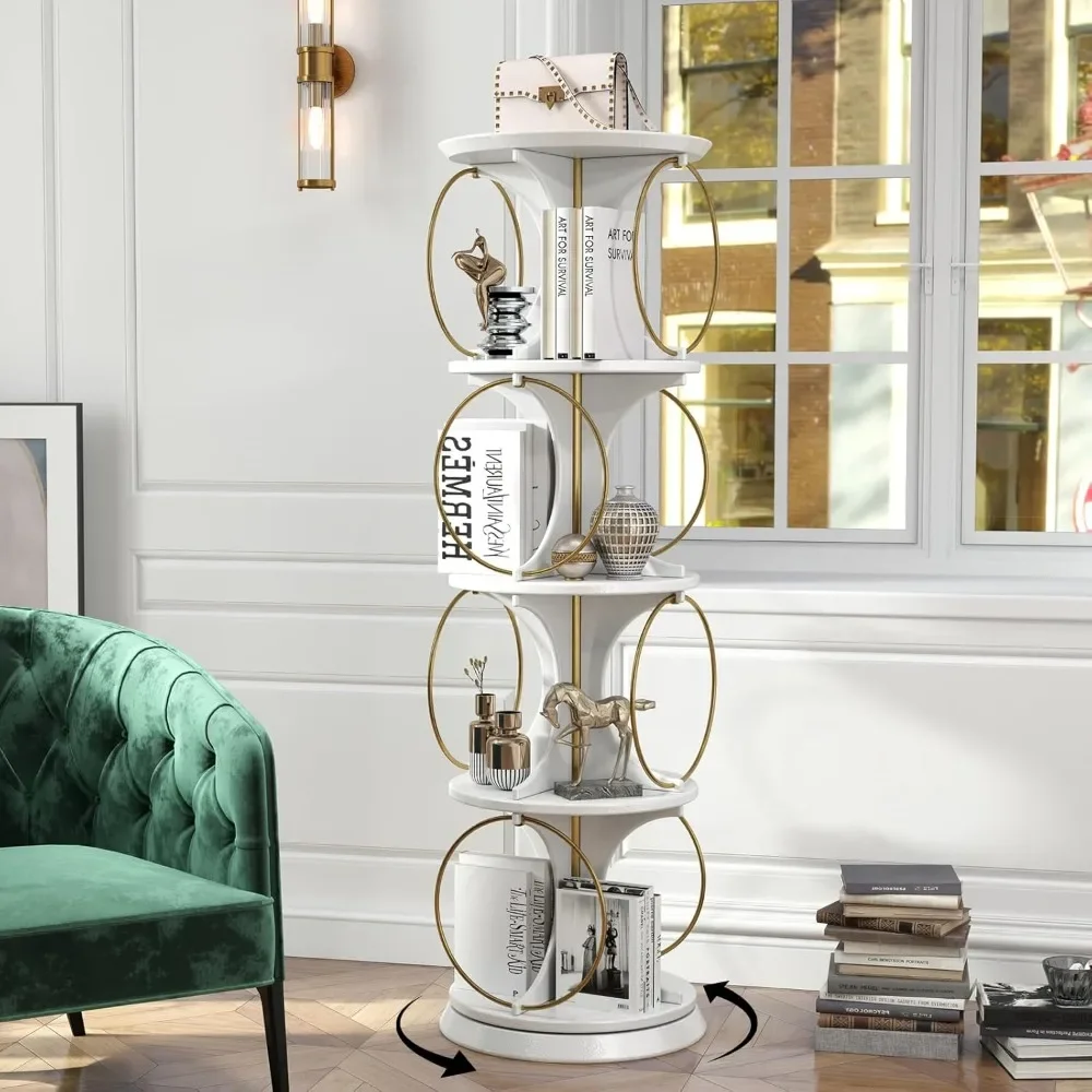 

Rotating Bookshelf,4 Tier, Free Standing Organizer, Stable and Solid, Simple Style, Bookcases