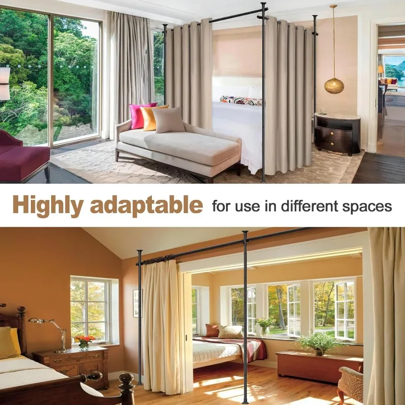 Room Divider Stand - Tension Curtain Rod No Drilling for Room Separation,4-9ft (H) 28-166''(W) Adjustable Heavy Duty Floor