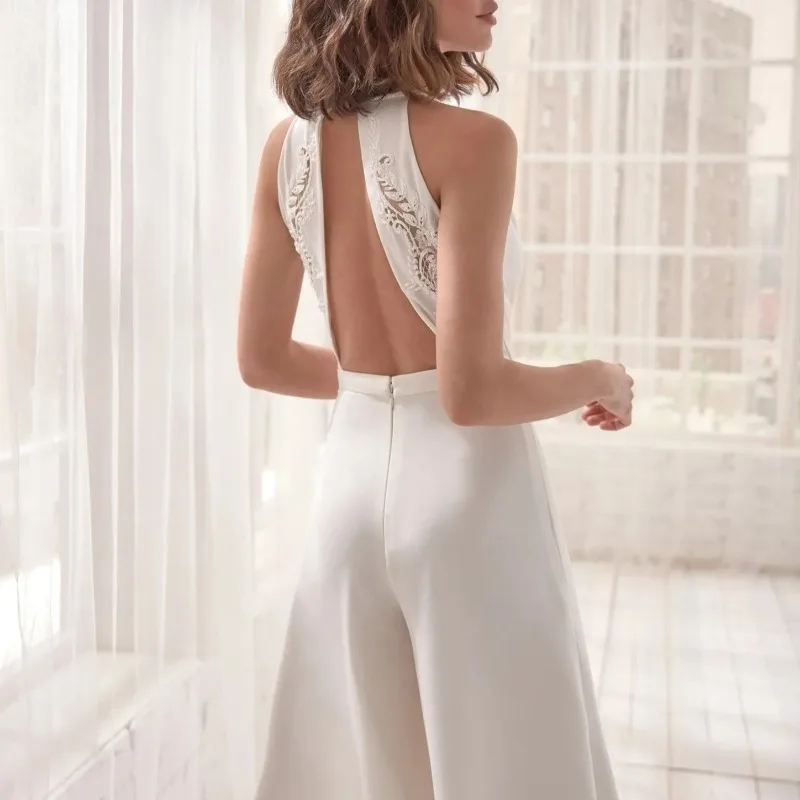 Sexy tiefer V-Ausschnitt, Neckholder, Chiffon-Overall, rückenfrei, hoher Schlitz, elegantes Abendkleid für Damen, insgesamt für Party, Hochzeit