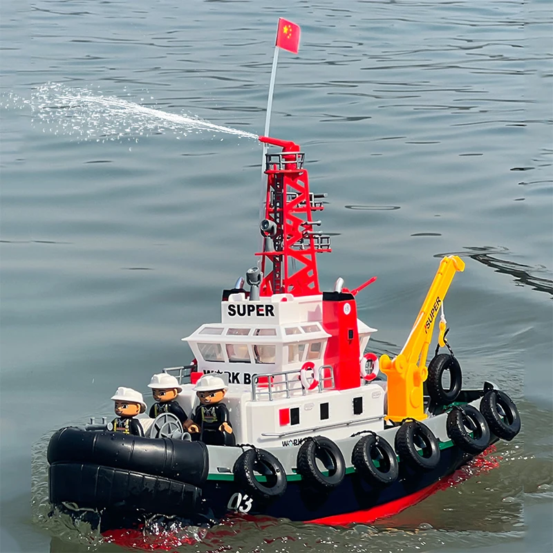 헝롱 무선 조종 소방선 3810 2.4G 전함 모델 장난감 스피드보트 물에 런칭 가능 스프레이 남자아이 선물