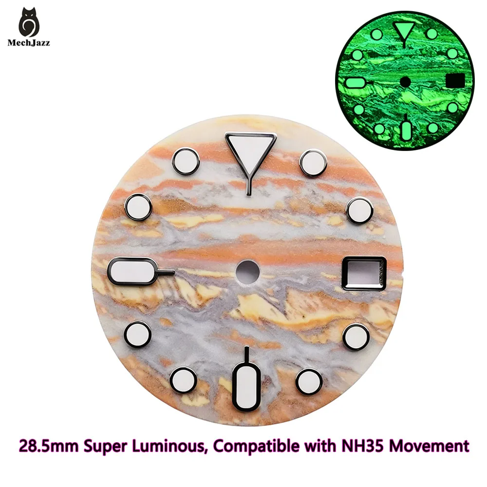 MechJazz 28.5mm Colorful Marble Stone Texture Pattern Watch Dial Super Luminous Dial For NH35 NH36 Automatic Watch Mod Parts