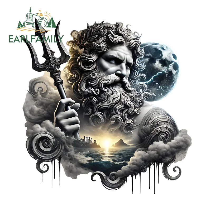 

EARLFAMILY Sea God Poseidon Car Stickers Cool Personal Laptop Refrigerator Decals Waterproof Scratch Proof Exterior Accessories