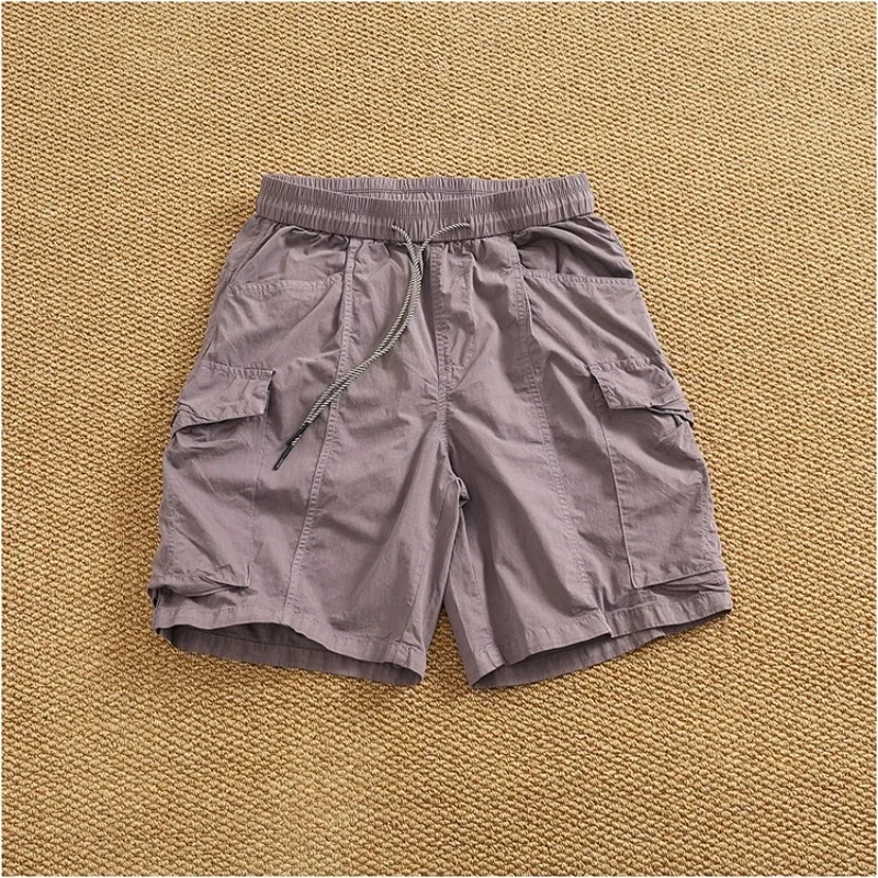 Summer New All-in-one Pocket Cargo Shorts Men's Patchwork Quick Dry Breathable Loose Straight Mid-leg Trousers