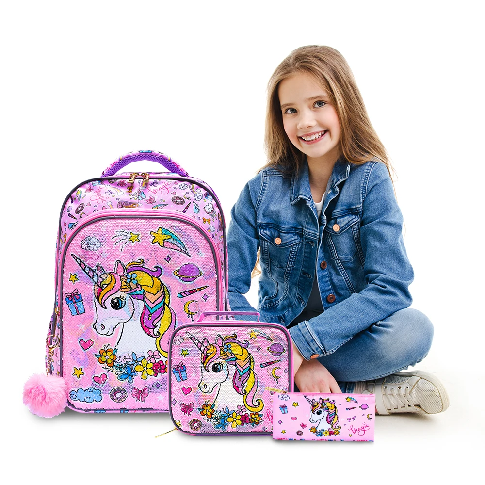 3pcs-set-backpack-for-girls-cute-pink-unicorn-sequin-school-bookbag-with-lunch-and-pen-bag-glow-in-the-dark-function