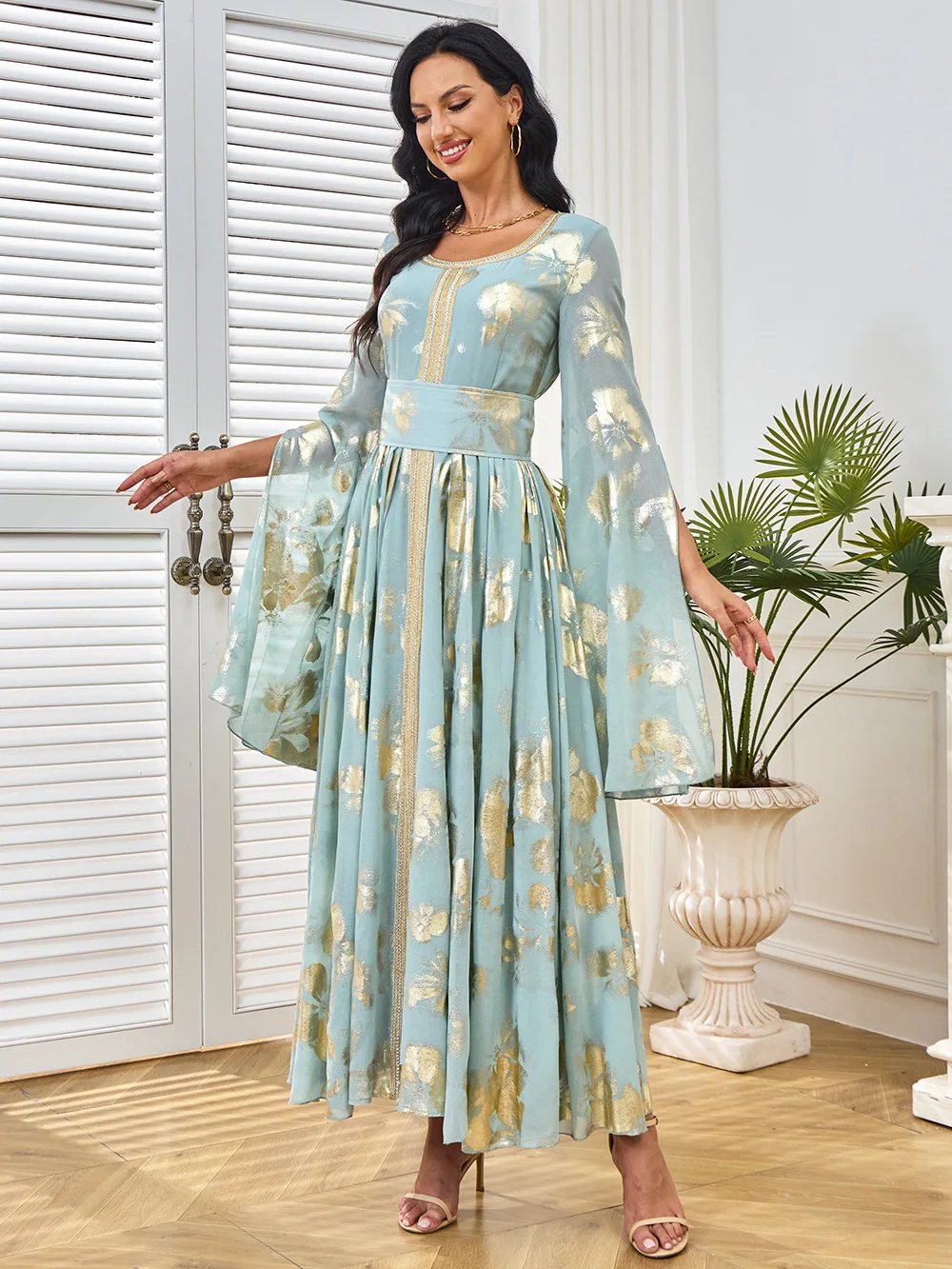 Eid Ramadan Muslim Kaftan for Women Party Long Dress Bronzing Morocco Abayas Arab Maxi Robe Dubai Vestidos Jalabiya Dresses