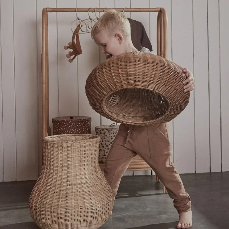 

Nordic Wind Rattan Woven Mushroom Shaped Storage Basket Children Toy Basket Multifunctional Bedroom Dirty Clothes Basket