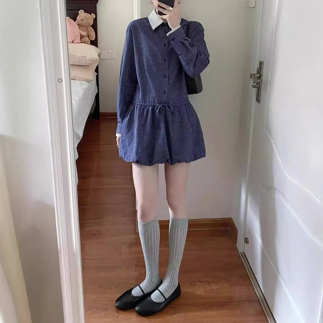 ما قبل الخريف الزي الجديد منقوشة قميص تنورة قصيرة الزي المؤنث مع فستان تنورة برعم زهرة