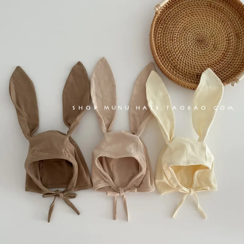 Spring and Autumn Thin Baby Ear Protection Cute Sweet Rabbit Ears Baotou Pure Color Tie Hat