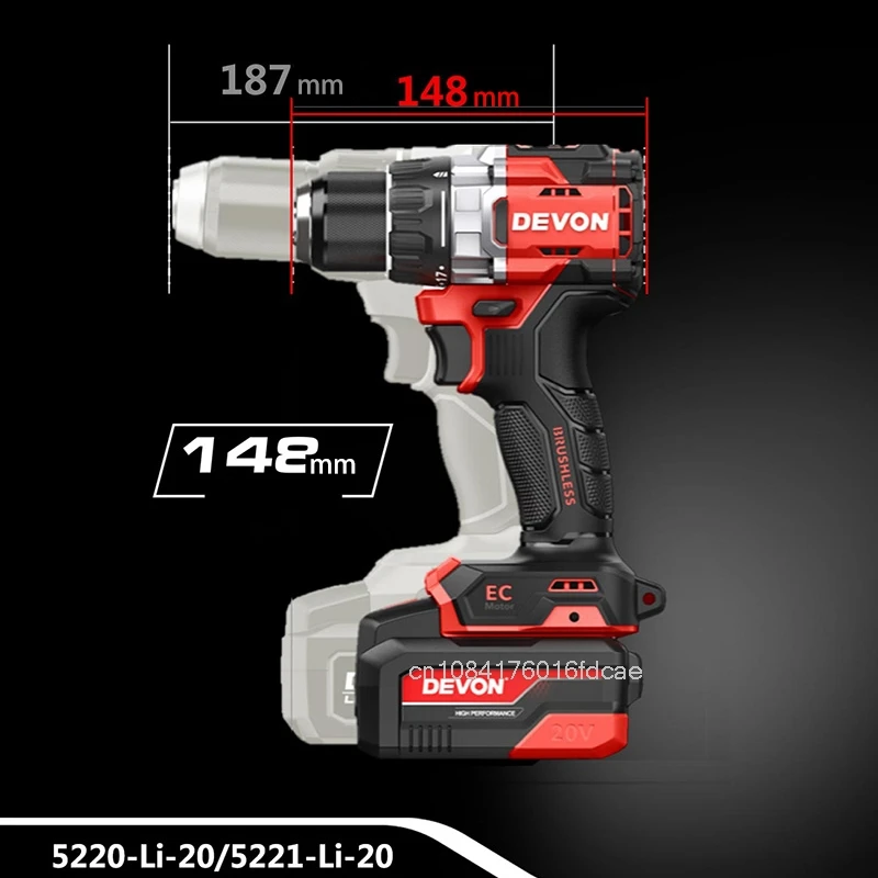 DEVON 5223 مثقاب كهربائي لاسلكي عالي التحمل 20 فولت Max170Nm 3000 دورة في الدقيقة Imapct 41600ipm 2 سرعة بطارية مرنة عالمية قابلة للتعديل