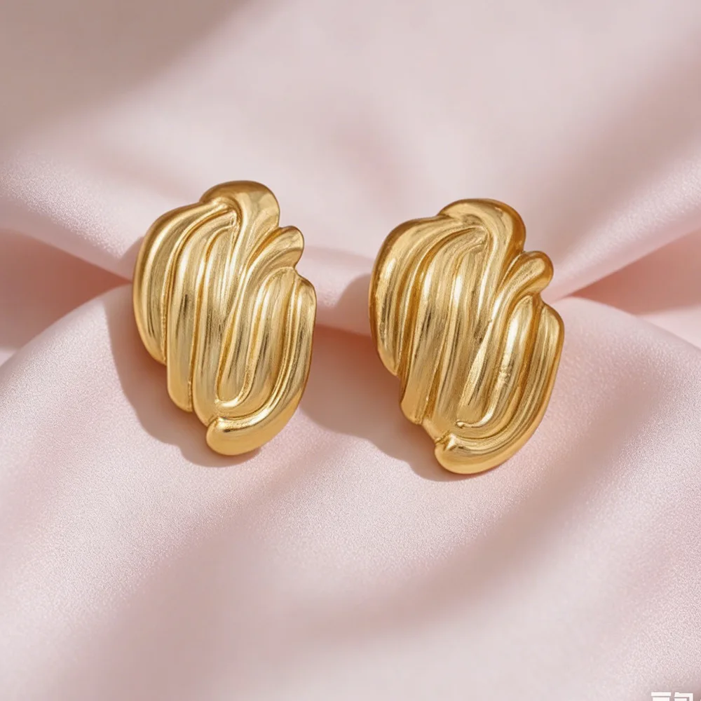 Fashion Glossy Three-Layer Textured Intersecting Knot Earrings for Women Gold Color Stainless Steel Earring Vintage Jewelry Gift