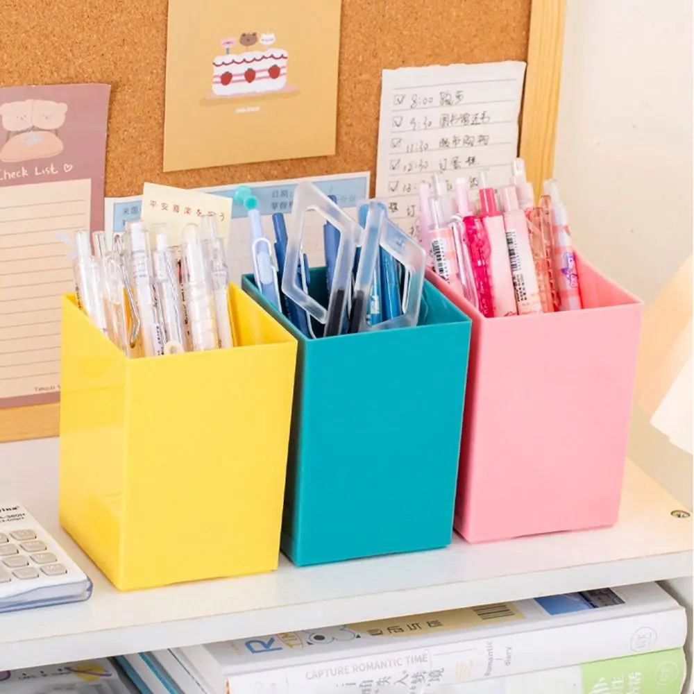 Simple Pen Holder Durable Plastic Makeup Brush Holder Candy Color Large Capacity Stationery Storage Box Students