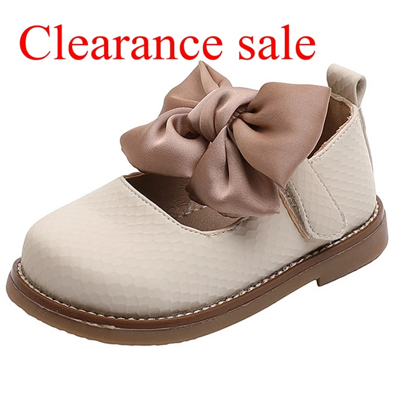 13.5-18.5cm Brand Children Solid Pure Shoes Girls Leather Shoes Lace Bow-knot Sweet Soft Shoes Princess Dress Shoes For Wedding