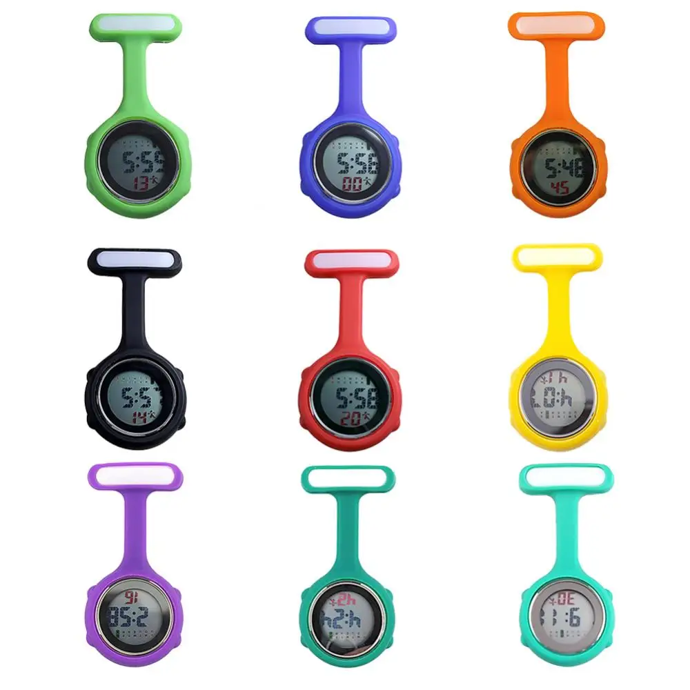 12/24 Hours Pocket Watch Silicone Nurse Watch Digital Display Dial Clip Fob Nurse Brooch Pin Electric Doctor Medical Watch Clock