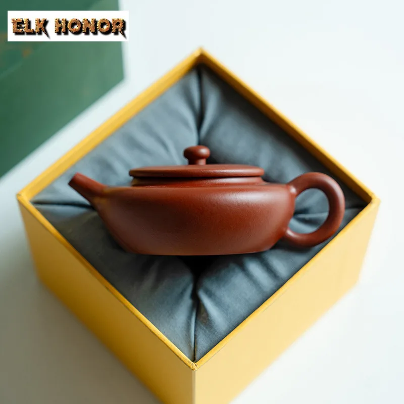 

125ml High-end Yixing Purple Clay Teapots Handmade Flat Pot Raw Ore Zhu Mud Kettle With Strainer Chinese Zisha Teaset Decoration