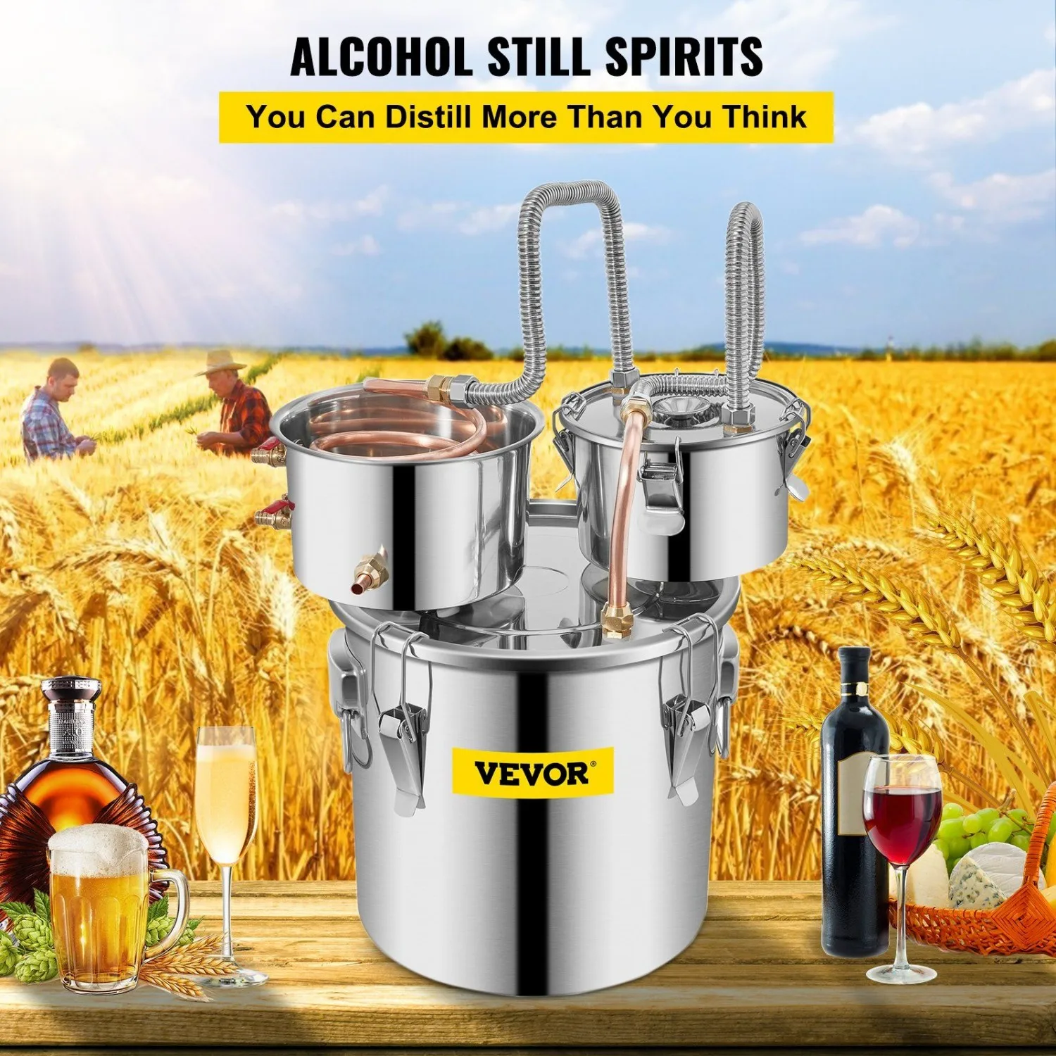 

5 Gallon Alcohol Still Kit | Food Grade Stainless Steel & Copper | Rapid Cooling Distiller with Thermometer | For Whiskey, Wine,