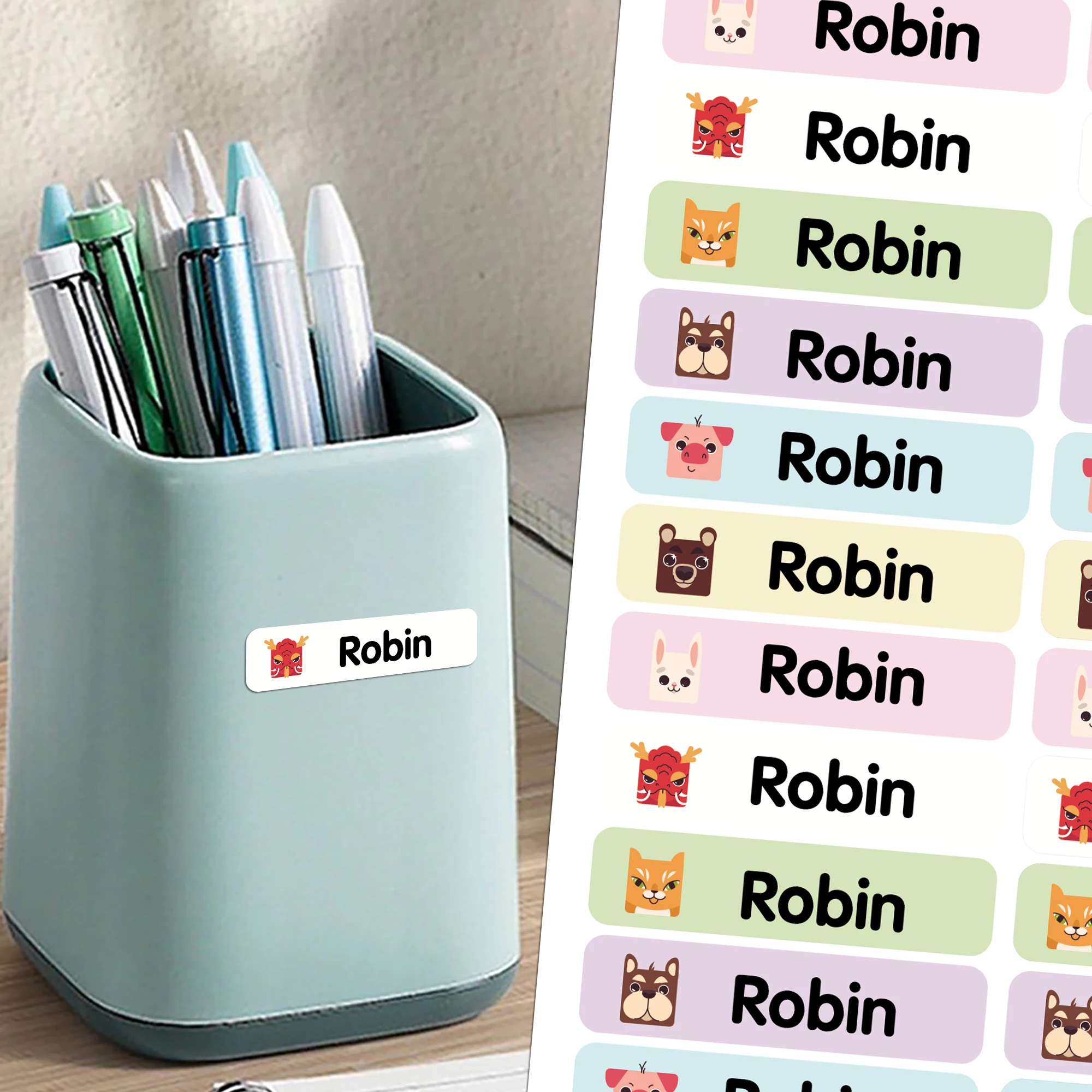 42/84pcs animals Customizable Bottom Stickers Pencil Tag Textbook Label Textbook Stickers Perfect For School,Home