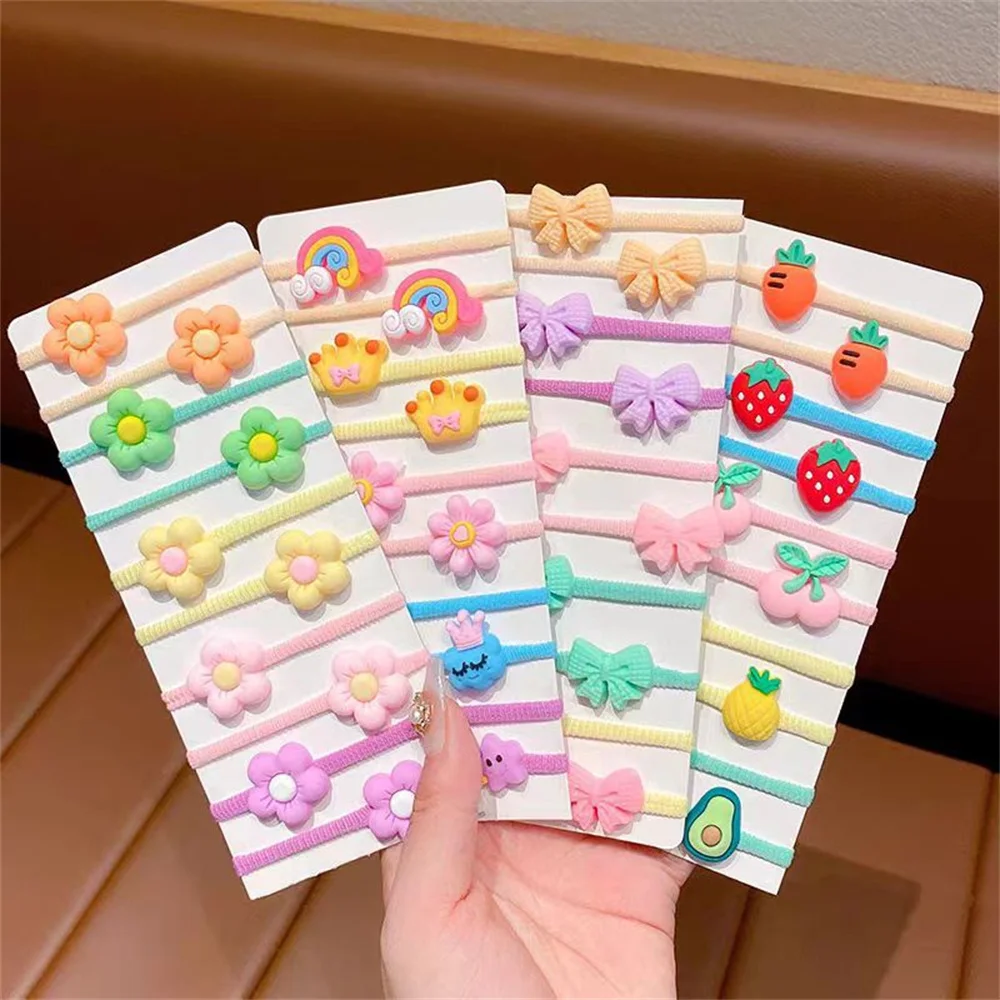 10Pcs/Set New Cute Cartoon Headbands Girls Elastic Hair Bands Hair Accessories for Kids Scrunchies Headwear Ornaments Gift