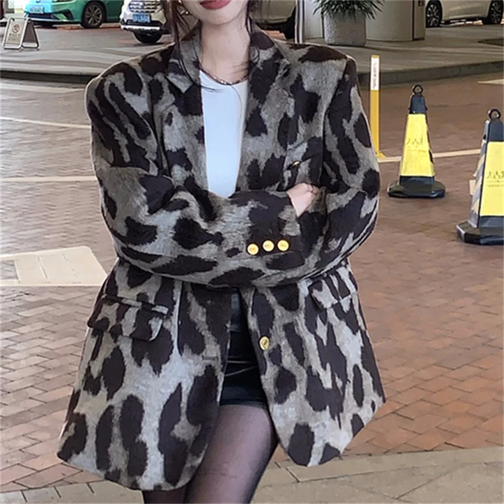 Alien Kitty Women Leopard Blazers Full Sleeve Winter Cotton Padded Vintage Fashion New Slim Office Lady Animal Printed Coats