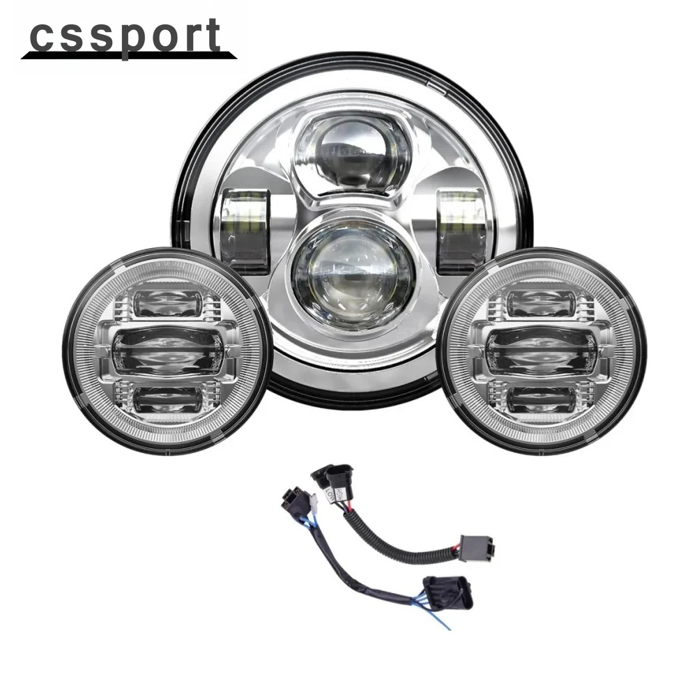 

7 Inch 140W LED Headlight Kit with 4.5 Inch 80W Fog Lights For Tri Glide Ultra Classic FLHTCUTG and Road King FLHR