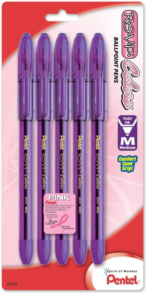 

Violet Ink Ballpoint Pen, 1.0mm Medium Line, 5-Pack for Smooth Writing