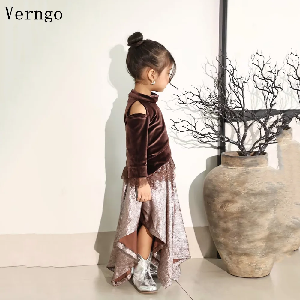 

Verngo коричневое бархатное праздничное платье для девочек с круглым вырезом трапециевидной формы платья принцессы знаменитостей для торжественных случаев элегантное современное платье по индивидуальному заказу