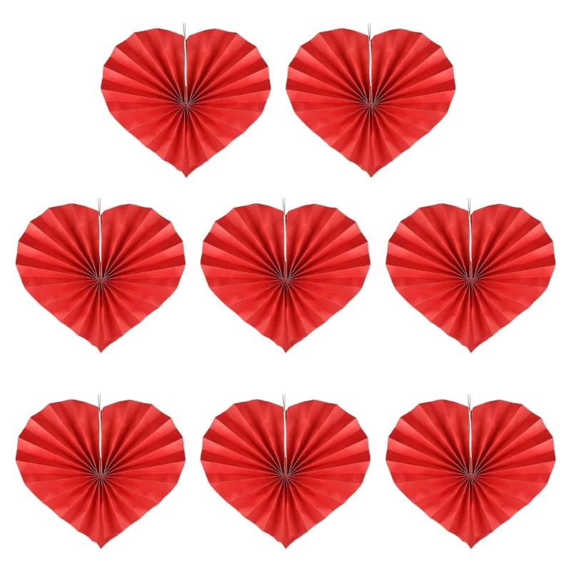 

8pcs Love Heart Shaped Paper Fans for Wedding and Anniversary Decorative Folding Fan Valentine's Day Party Supplies