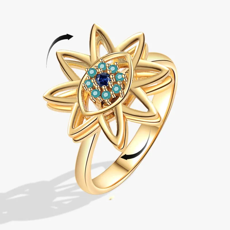 Blue Crystal Demon Eyes Rotating Anxiety Fidget Rings For Women Worry Stress Relief Anti Stress Ring Luxury Quality Jewelry