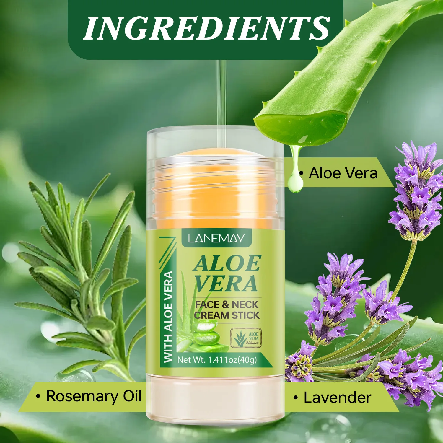 Aloe Vera Face & Neck Cream Stick - Anti-Aging Tightening Treatment with Rosemary Lavender, Lifts Double Chin.