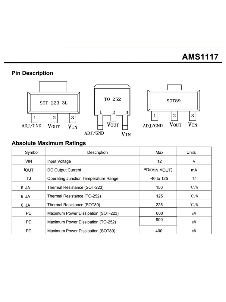 AMS1117-ADJ SOT-89 incapsulato LDO triodo AMS1117 1A 12V regolatore di tensione LOWDROPOUT