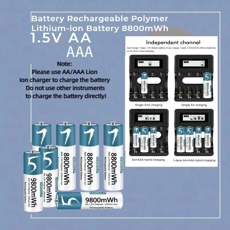 

1.5V AAA Battery Rechargeable Polymer Lithium-ion Battery 8800mWh AAA Battery for remote mouse small fan Electric toy