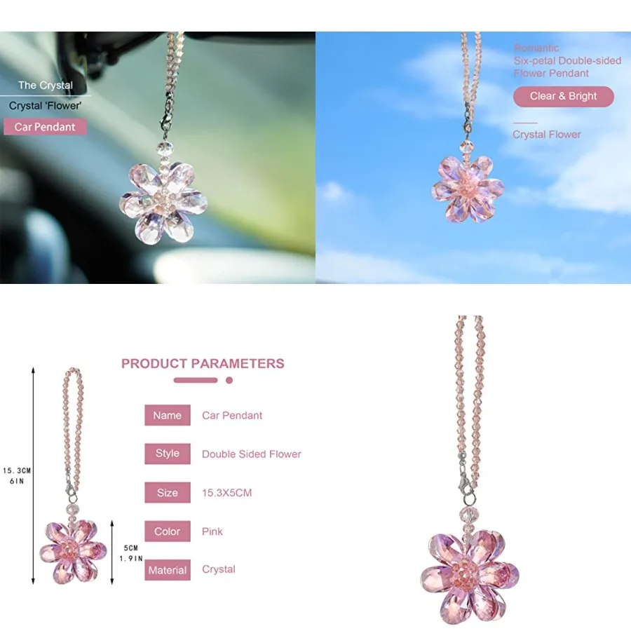 

Crystal Car Rear View Mirror Pendant - Crystal Beads Charm Decor for Women Interior
