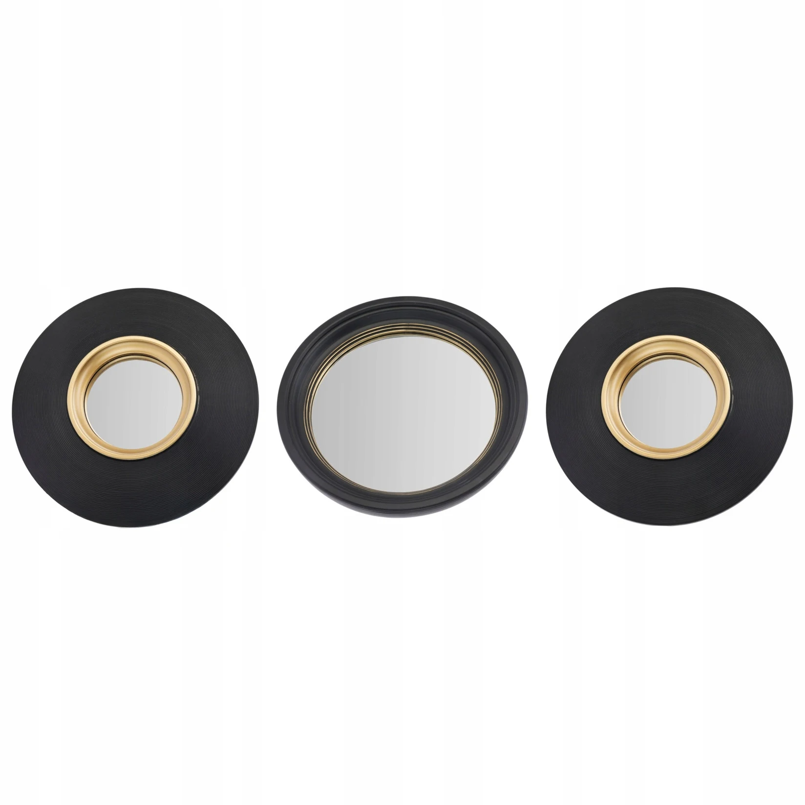 Set van 3 ronde spiegels in zwart frame van 25,5 cm