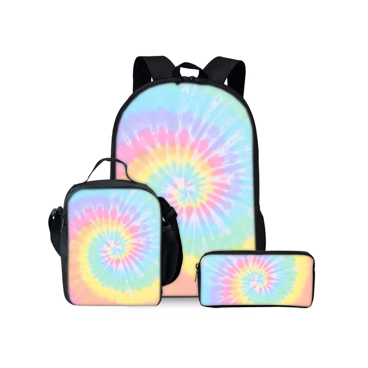 Tie-dye Print Three Piece Backpacks Set for Boy and Girls Best Gifts 2D Flat Cartoon School Bag for Children