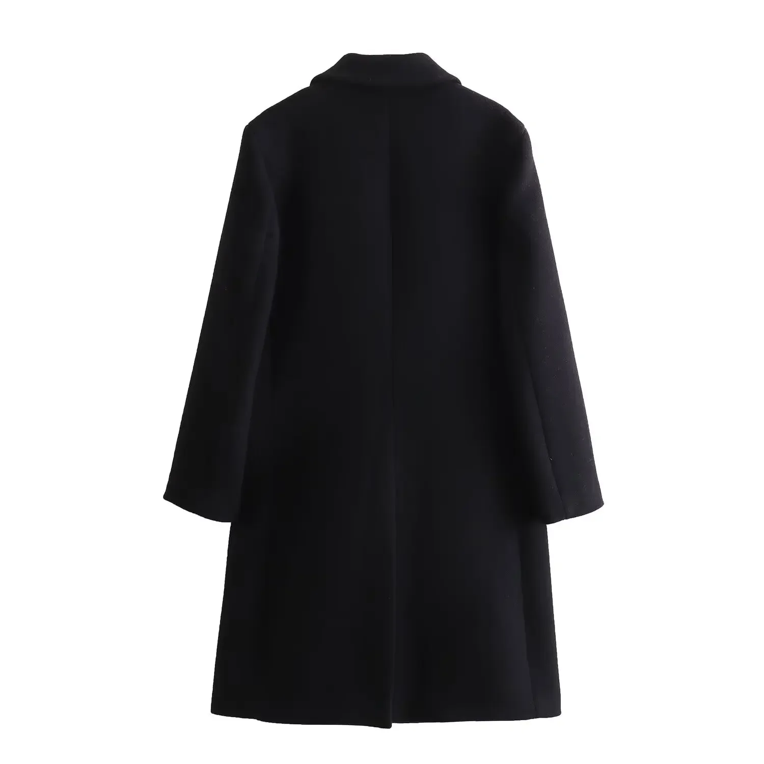 Women's 2024 new fashion loose single breasted Black long style wool blend coat retro long sleeved pocket women's coat chic top