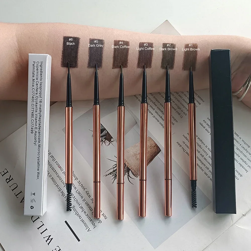 6-color Private Label Ultra-thin Eyebrow Pencil Custom Logo Waterproof Double-headed Automatic Rotation Makeup Wholesale