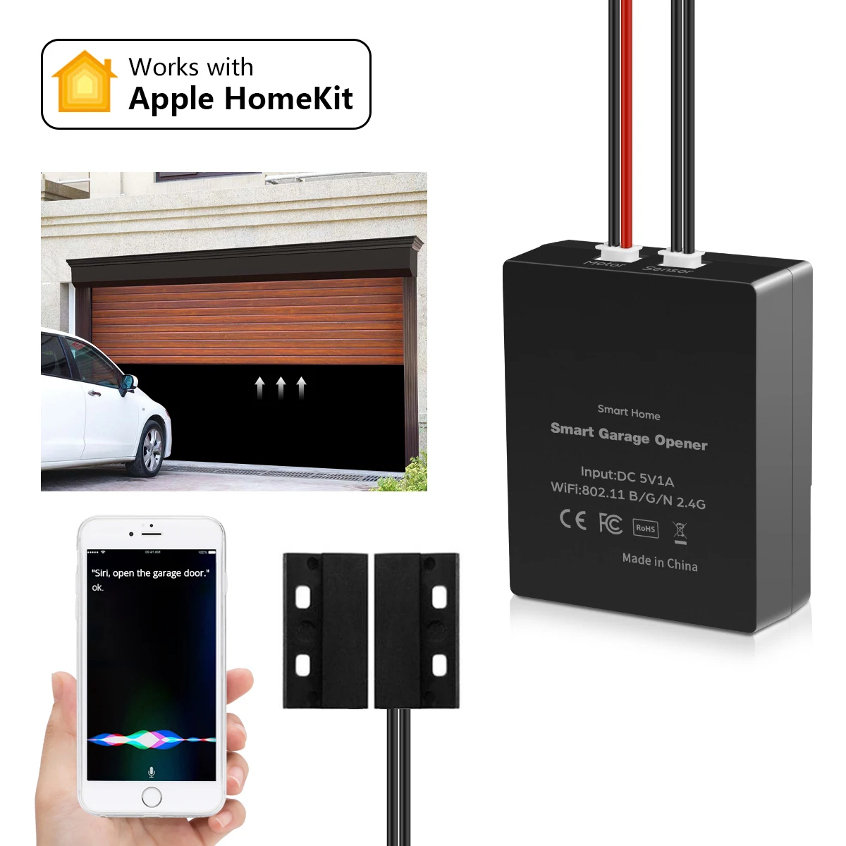 DC 5V Apple Homekit WiFi Garage Door Sensor Opener Controller Smart Switch Siri Voice Control APP Smart home Remote Control