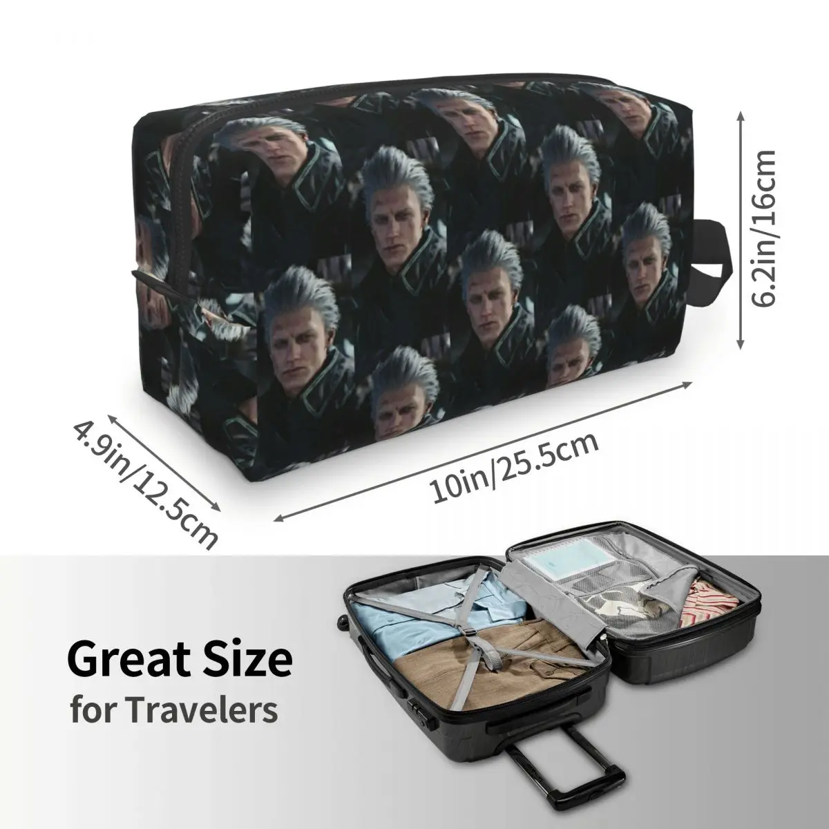 Vergil From The Devil May Cry Seri Makeup Bag Cosmetic Organizer Storage Dopp Kit Toiletry Cosmetic Bag for Women Beauty