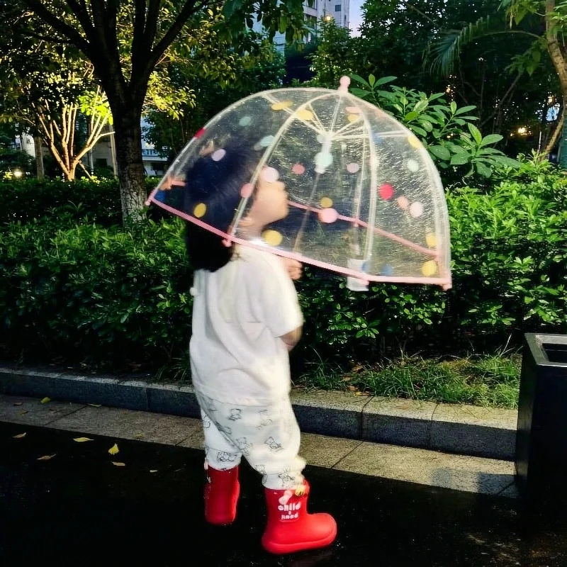 Kids Outdoor Umbrella - Parapluie transparent à pois pour enfants,