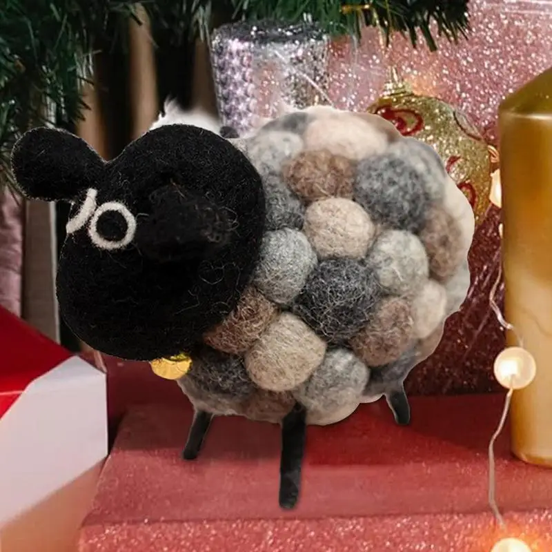 Ornement de bureau en feutre de beurre de mouton 3D fait à la main, figurine de mouton en peluche, petits animaux, jouets mignons en peluche, décoration d'intérieur, cadeaux pour enfants